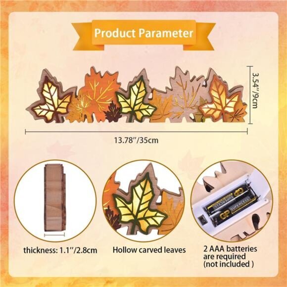 Lighted Fall Maple Leaves Sign Table Centerpieces Thanksgiving Wooden Block Sign - Picture 3 of 7